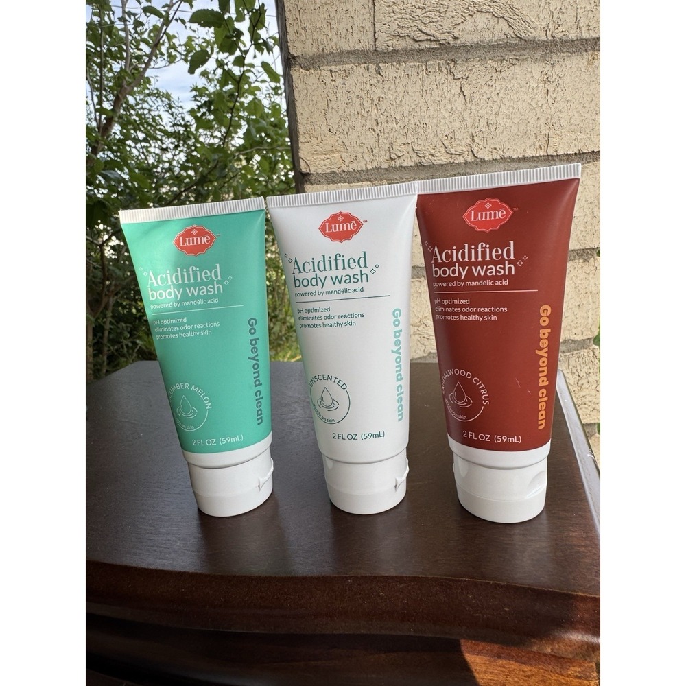 Lume Acidified Body Wash(3)Unscented, Sandalwood Citrus, Cucumber Melon 2 Oz